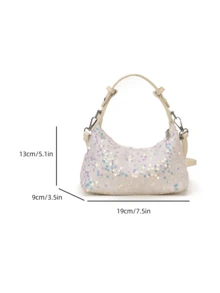 New Iridescent Sequin Dumpling Bag, Sweet & Cool Handheld/Underarm Bag, Versatile Crossbody Bag For Dating & Casual Wear - White - View 3
