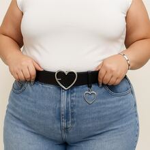 Women's PLUS SIZE Heart Belt With SILVER Pendant - Black - View 1