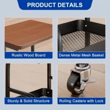 LEO IRIS Three Layer Rolling Cart, Multifunctional Metal Storage Rack, Snack Rack, Durable Steel Frame, Portable Wheels, Suitable For Home Kitchen Use, Storage And Organization Rolling Cart. - View 4