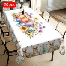 1/20pcs Easter Tablecloth Easter Bunny And Egg Floral Tablecloth Watercolor Spring Pattern For Kitchen Dining Party Decor Home Use All Seasons Rectangle Table Cover Easter-Themed Decorative Tablecloths - Multicolor - View 13