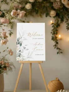 1pc Customized Bohemian Style Green Wedding Poster, Personalized Green Eucalyptus Wedding Welcome Sign, Wedding Welcome Signage Template, Green Plant Wedding Welcome Signage Download, Floral Wedding Welcome Signage Printable, Bohemian Style Wedding Welcome Signage, Customized Unframed Canvas Graduation Poster - Multicolor - View 5