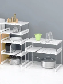 1 pieza/Set Organizador de estantería debajo del fregadero con extensión ajustable, puede evitar tuberías, crear un almacenamiento de cocina ordenado y organizado. [Video de instalación disponible en la página de inicio] - Multicolor - Ver 9