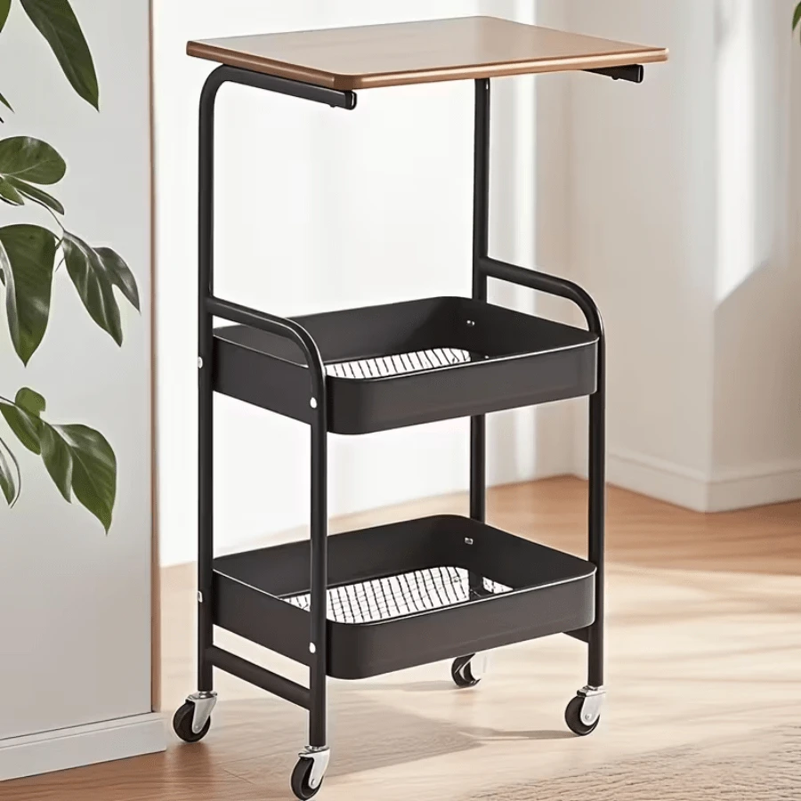 LEO IRIS Three Layer Rolling Cart, Multifunctional Metal Storage Rack, Snack Rack, Durable Steel Frame, Portable Wheels, Suitable For Home Kitchen Use, Storage And Organization Rolling Cart.