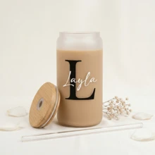 1pc [Customized] Personalized Couple Cups With Lid And Straw, Customized Wedding Gift Frosted Glass Cup, Kitchen Drinking Cup, Suitable For Travel And Storage Of Beverages, Juices, Milkshakes, Essential Tool For Birthdays, New Year, Valentine's Day Parties, Also An Excellent New Year Gift Or Graduation Gift For Best Friends, Suitable For All Seasons - Frosted Blue - View 7