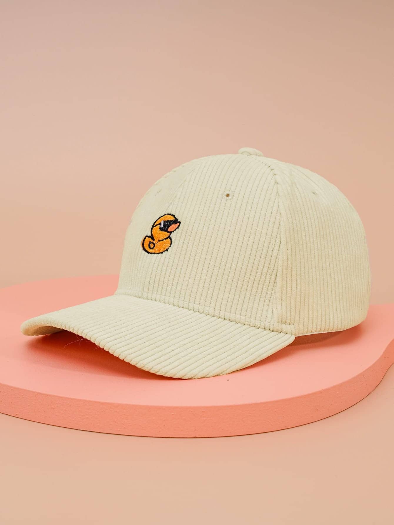 1pc Unisex Embroidered Duck Corduroy Baseball Cap, Adjustable Casual Outdoor Hat,Beach,Holiday - Beige - View 2