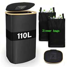 110L (29 Gallon) Recycling Bin, Suitable For Kitchen, Indoor And Outdoor Home Use, Comes With 2 Removable & Reusable Inner Bags, High Capacity Recycling Bin For Bottles, Cans, Plastic Labels, Etc. - Black - View 14