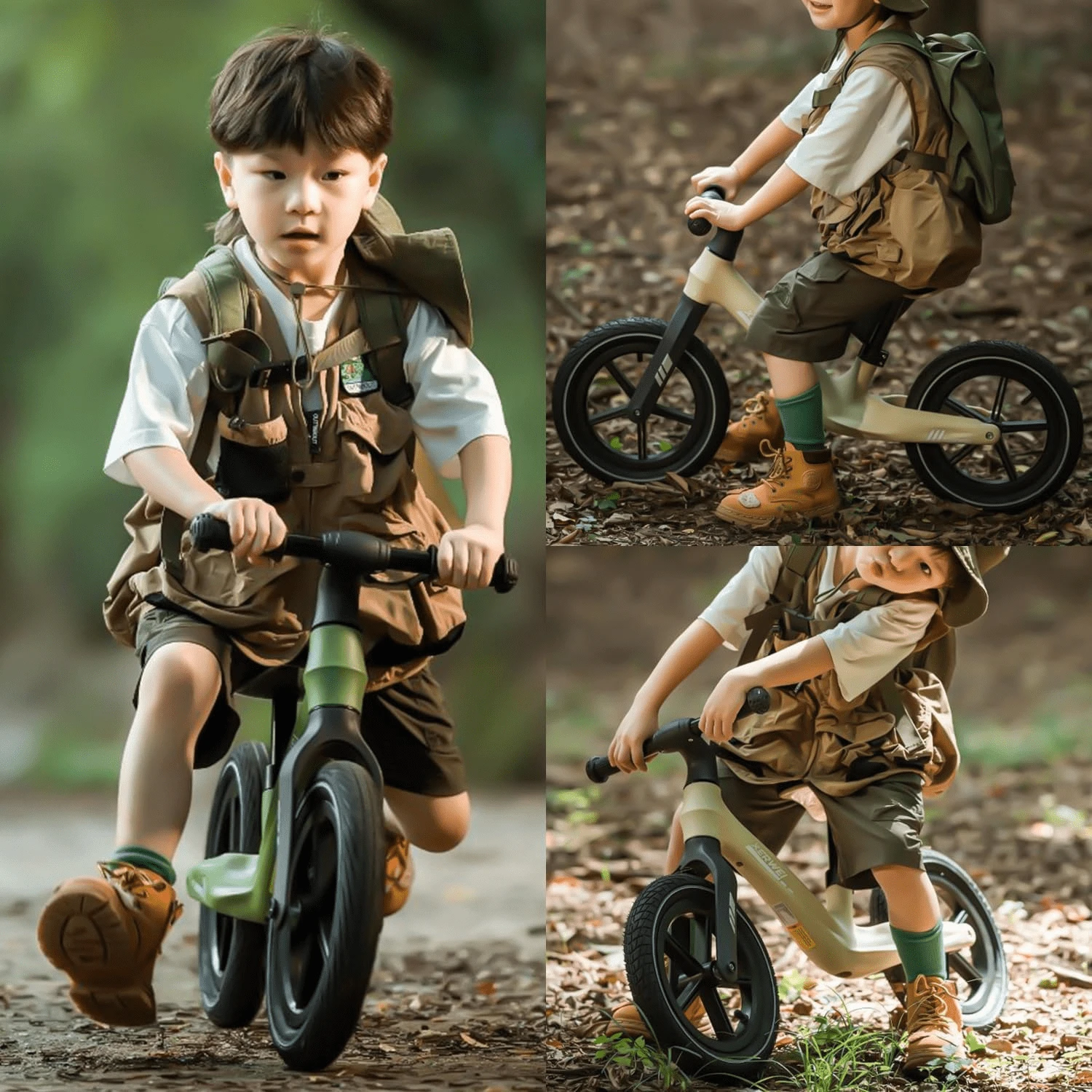 1辆儿童平衡车，适合3岁以上儿童，无脚踏平衡训练车，可调节车把和座椅，亲子互动，夏季户外骑行，派对礼物，包含头盔、侧支撑、护膝、挡泥板、车把套、反光贴纸、12/14英寸轮胎，适合身高80-105/95-130厘米的儿童，泡沫轮胎和充气橡胶轮胎。