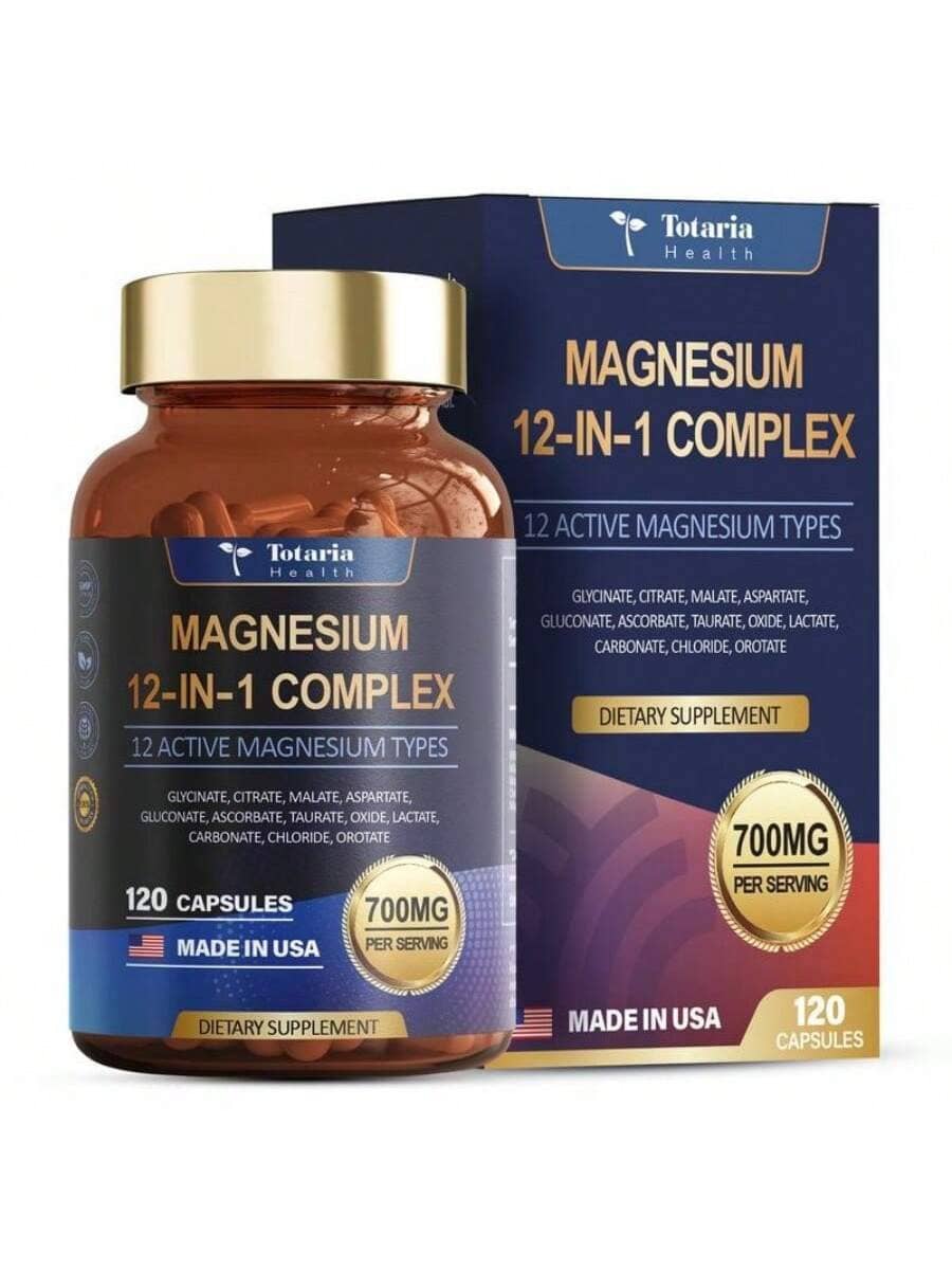 12-In-1 Magnesium Complex 700mg Supplement Capsules - Relaxation Muscle, Heart Health, Stress Relief, Vegan, 120 Caps - 1 CÁI - Xem 1