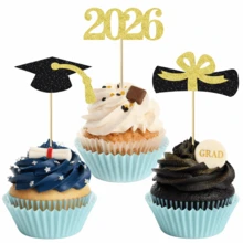 15/30件套2026毕业庆典纸杯蛋糕装饰套装，金色闪光毕业蛋糕装饰插牌，2026毕业派对装饰，毕业证书和毕业帽甜点装饰，适用于毕业庆典 - 經典畢業3件套 - 查看 7