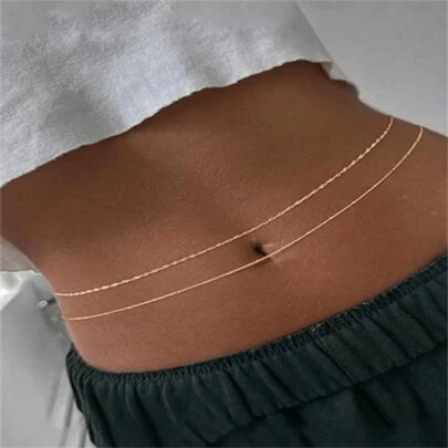 2pcs Fashionable Personalized Round Bead Chain Twist Chain Double-Layer Waist Chain For Women