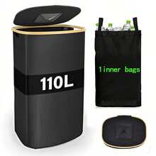 110L (29 Gallon) Recycling Bin, Suitable For Kitchen, Indoor And Outdoor Home Use, Comes With 2 Removable & Reusable Inner Bags, High Capacity Recycling Bin For Bottles, Cans, Plastic Labels, Etc. - Black - View 9