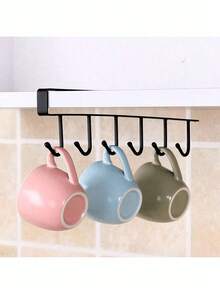 1pc White Black 6-Hook No Drill Multi-Function Hanging Rail Wardrobe Organizer Kitchen Storage Adhesive Hooks Rack Track Style Pot Rack Wall Mount Home Organization Solution Heavy Duty Adhesive Towel Bar Bathroom Bedroom Closet Hanger Display Rack - Multicolor - View 6