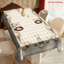 1/20pcs Easter Tablecloth Cute Bunny Checkered Tablecloth With Lace Trim For Kitchen Dining Room Decor Seasonal Party Home Use Spring Easter Theme Easter-Themed Decorative Tablecloths - Multicolor - View 5