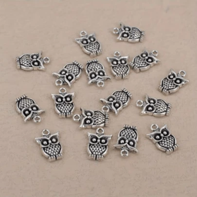 20个猫头鹰吊坠，精美首饰制作配件，手工DIY手链、项链、脚链饰品，波西米亚风首饰配件，DIY装饰复古波西米亚银色动物猫头鹰吊坠，女士手工饰品