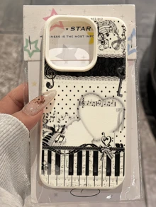 Minimalist White TPU Heart Pattern Fashion Shockproof 1pc White Heart & Music Note Piano Key Pattern Full Coverage TPU Shockproof Phone Case Compatible With Apple 17, 16, 15, 14, 13, 12, 11 Pro Max, Air, Series, International Version, Not The Domestic Version Birthday Gift - Multicolor - View 4