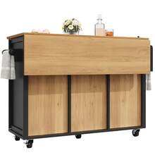 Kitchen Island Table, Cabinet, Dining Room Cabinet, Dimensions 120x73 (45) X 93 Cm, Retractable Kitchen Trolley With Wheels, Towel Rack, Seasoning Rack, Adjustable Laminate, Four Drawers With Two Doors, White/Black - Black - View 5