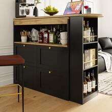 360° Swivel Bar Table (Body Dimensions 105 X 39 X 102 Cm) With 4 Drawers And Open Shelves For Dining Room / Office / Living Room, Etc. - Black - View 10