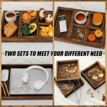 7 Split Solid Trays, Vintage Elegance, Rustic Trays With Handles, Rectangular Party Trays, Fruit Trays, Tea Trays For Placing Large And Small Items, Snacks, Tea, Coffee, Desserts, Durable Kitchen Or Living Room Decoration Trays - View 10