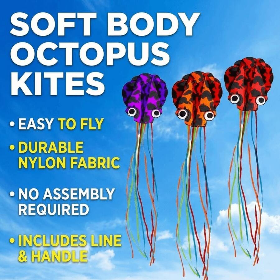 Easy To Fly 3D Octopus Kite Good Flying Long Tail Kite 4m Giant 100m Kite Line Professional Winds Kites Family Trips - Multicolor - View 1