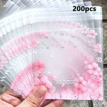 50/100/200个装磨砂樱花图案粉色花卉设计自粘包装袋，是婚礼、生日和节日礼品包装的完美之选 - 查看 10