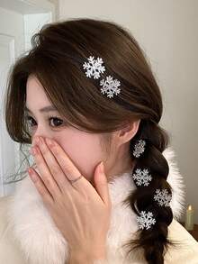 2/6/10/20 pièces Accessoires pour cheveux pour femmes, pinces à cheveux avec perles en forme de flocon de neige argenté, petites pinces avec strass, pinces à cheveux en alligator, pinces pour les franges, coiffures douces et élégantes, convenant pour un usage quotidien et comme coiffure de flocon de neige pour Noël, l'été, les vacances et les voyages - Argent - Voir 12