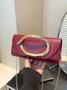 Retro Vintage Solid Color Clutch Wallet, All-Match Carry On Purse, Stylish PU Bag For Women, And For Wedding, Party, Prom, Dinner - Burgundy - View 9