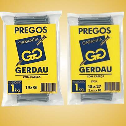 Kit Prego Aço Polido Com Cabeça Gerdau 18x27 X 19x36