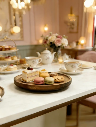 1件装蛋糕架/托盘/盘子，360度旋转式木质托盘，适用于盛放甜点、开胃菜、糖果、水果、面包、蔬菜，可用于家居装饰、餐厅食品展示，也适用于烘焙装饰礼品、生日、家庭聚会、聚会、婚礼、复活节、母亲节及其他节日聚会。