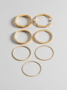 7件套金色雕刻镂空可叠戴手镯套装，扭绳纹理上臂护腕 - 金色 - 查看 2