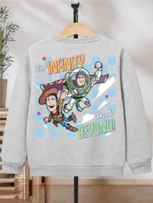 Disney Cute Boy's Clothing, Featuring Double-Sided Printed Designs Of Cartoon Characters From Toy Story, And A Stylish Round Neck Sweatshirt. Comfortable And Loose, Elastic And Breathable, Machine Washable. Versatile Top, Suitable For - Xám - Xem 2