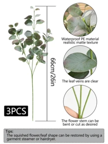 1/3 Pcs Artificial Leaves, Realistic Touch Artificial Eucalyptus Branches, 26 Inches (Approx. 66 Cm) Silver Dollar Eucalyptus Stems, Green Plants, Eucalyptus Leaf Sprays, Green Silk Plastic Plants, Artificial Floral Plants - Multicolor - View 14