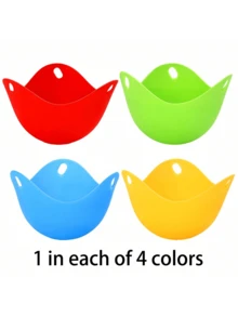 4件套硅胶煮蛋器，厨房烹饪工具，煎蛋锅，蛋托，蛋杯，空气炸锅鸡蛋模具，切蛋器，蛋托套装，厨房烘焙配件 - 彩色 - 查看 7