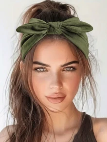 1pc Bohemian Style Women's Headband, Soft Elastic Knotted Headband, Mustard And Army Green Headscarf, Vintage Elastic Headscarf, Fashion Summer Hair Accessory - Army Green - View 2