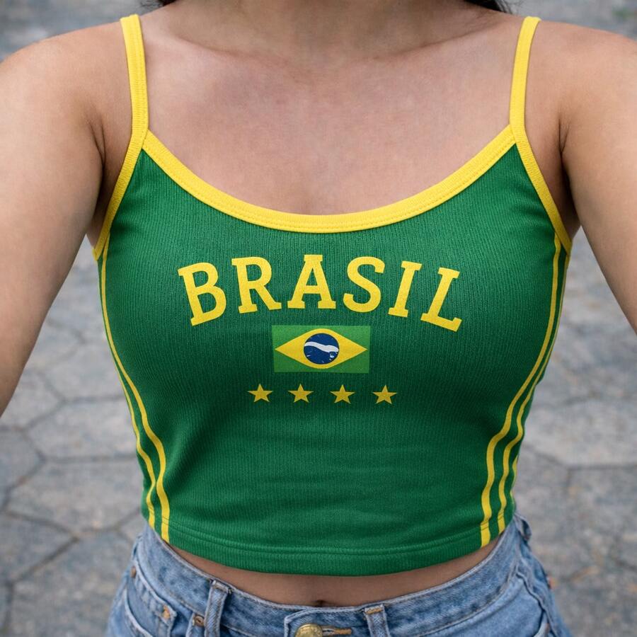 Women's Cropped Tank Top In Supplex Fabric For Summer, World Cup Brazil Rio De Janeiro Style, Women's Virginia Beach Inspiration, Ribbed Premium Fabric, Basic Tank Top, New Release, - màu xanh lá - Xem 1