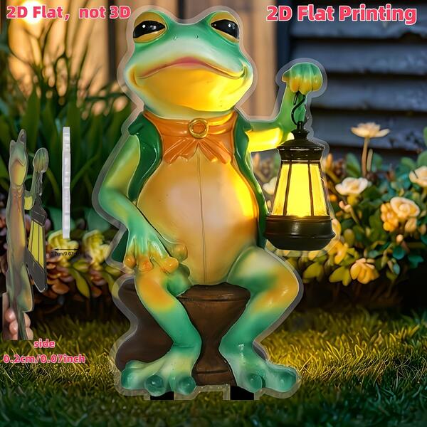 2D Flat, 2D Flat Printing, 1pc Frog Outdoor Garden Stake - Cute Frog Ground Stake, Suitable For Garden, Patio And Yard Decor, 2D Flat