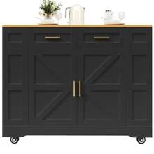 Modern Kitchen Island Table, Cabinet, Dining Cabinet, Wooden Dining Cart, Buffet Cabinet, Multifunctional Dining Table With Storage, Dining Cart With Retractable Cabinet, Black - Black - View 3