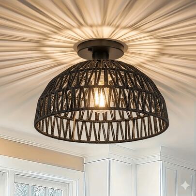 1pc Vintage Rattan Pendant Light | Handmade Woven Ceiling Lamp | Bedroom Living Room Dining Room Decor Lighting Fixture, E27 Socket, Bulb Not Included