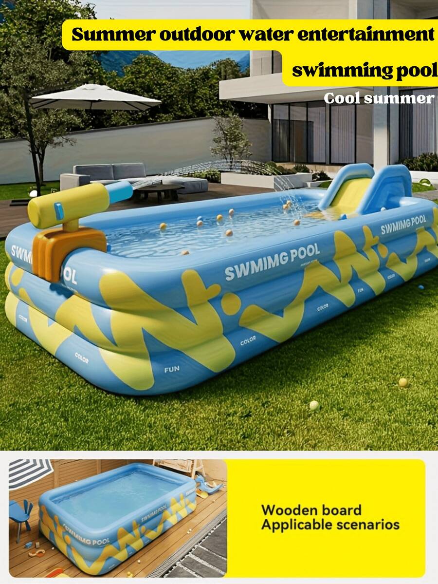 1pc Large Family Outdoor Swimming Pool, Thick Inflatable Adult Swimming Pool For Summer Outdoor Water Entertainment, Made Of Thick PVC Material, Can Be Equipped With Large Slide