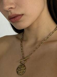 1pc Stainless Steel Elegant 12 Zodiac Pendant Necklace, OT Clasp Paperclip Chain Necklace For Women - OT (Opposite to Zodiac Sign) - View 4