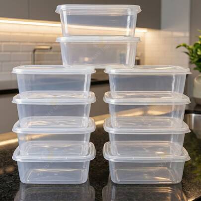 Kit 10 Potes Transparentes 500 ml Retangular Com Tampa BPA Free Para Marmita Fitness e Alimentos