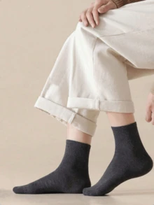 1/3/5 Pairs Random Color Unisex Mid-Calf Cotton Socks, High Elasticity Antibacterial Odor-Resistant, Solid Black White Gray Simple Style Cotton Socks Suitable For Casual, Business, Daily Wear, Men And Women, Warm Christmas Gift, New Year Atmosphere Socks, Unique Valentine's Day Gift - Multicolor - View 3