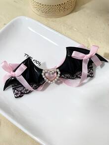 Halloween Hair Accessories Bat Black & Pink Lace Bowknot Wing Pearl Heart Cute Sweet Girl Edgy Hair Clip - Multicolor - View 5
