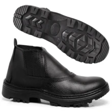 Leather Safety Boot With Elastic Strap, PVC Toe Cap, And CA (Certificate Of Approval) - Marluvass Heavy Duty - 黑色 - 查看 4