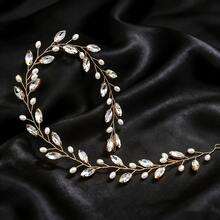 1件手工水晶仿珍珠新娘头饰，长发藤蔓，适用于婚礼、派对、宴会 - 彩色 - 查看 4