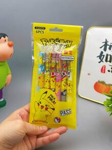 Pokemon 1/6/12pcs Pikachu Gel Pens 0.5mm Black Ink Signature Pens, School/Office Supplies, Writing Stationery, Party Gifts (Back To School, Halloween, Christmas) - Multicolor - View 2