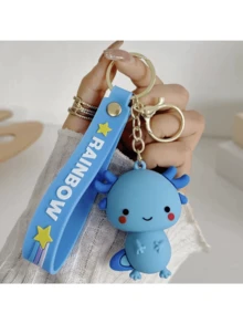 Hexagon Dinosaur Cartoon Cute Keychain Pendant, Couple Axolotl Figurine PVC Keychain Plush Doll Gift - Multicolor - View 3