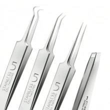 4pcs Professional Beauty Tool Set, Including Blackhead Remover, Tweezers, Precision Needles, High Accuracy Cleaning Accessories - Silver - View 1