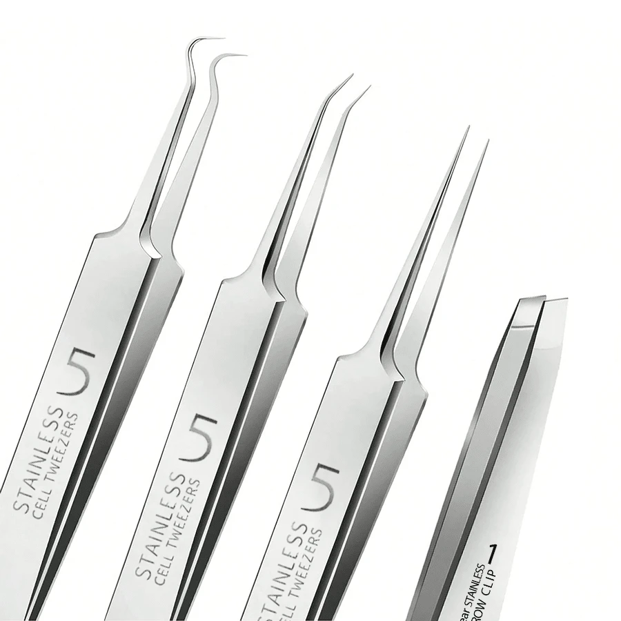 4pcs Professional Beauty Tool Set, Including Blackhead Remover, Tweezers, Precision Needles, High Accuracy Cleaning Accessories - Silver - View 1
