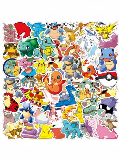49张宝可梦哑光贴纸，PVC防水，趣味涂鸦DIY装饰，适用于剪贴簿、手机壳、笔记本等。