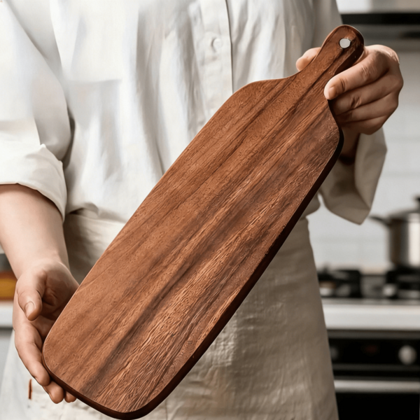 High-Quality Thick Wooden Cutting Board, Kitchen Chopping Board, Vegetable Board, Serving Tray, Pizza Tray, Smooth Brown Acacia Wood Cutting Board With Handle, Fruit And Cheese Platter, Food Preparation Tray For Cheese, Meat, Fruit And Bread, Dinner Plate, Kitchen Accessories, Kitchen Supplies